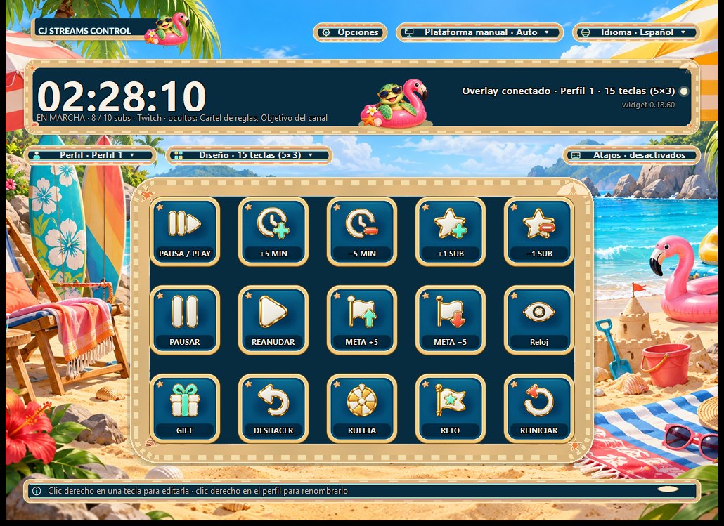 CJ Streams Control with the Beach Day skin: 15 keys, a running timer and the overlay connected