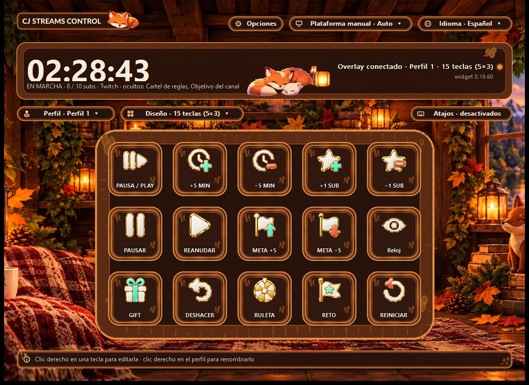 CJ Streams Control with the Cozy Fox skin: 15 keys, a running timer and the overlay connected