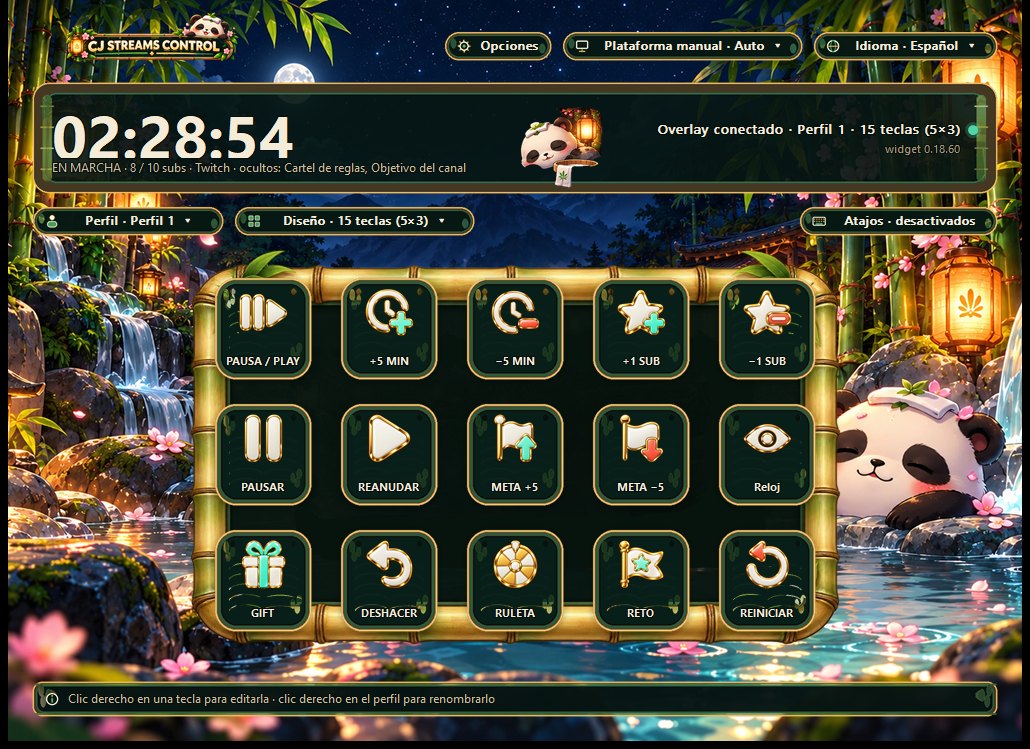 CJ Streams Control with the Panda Zen skin: 15 keys, a running timer and the overlay connected